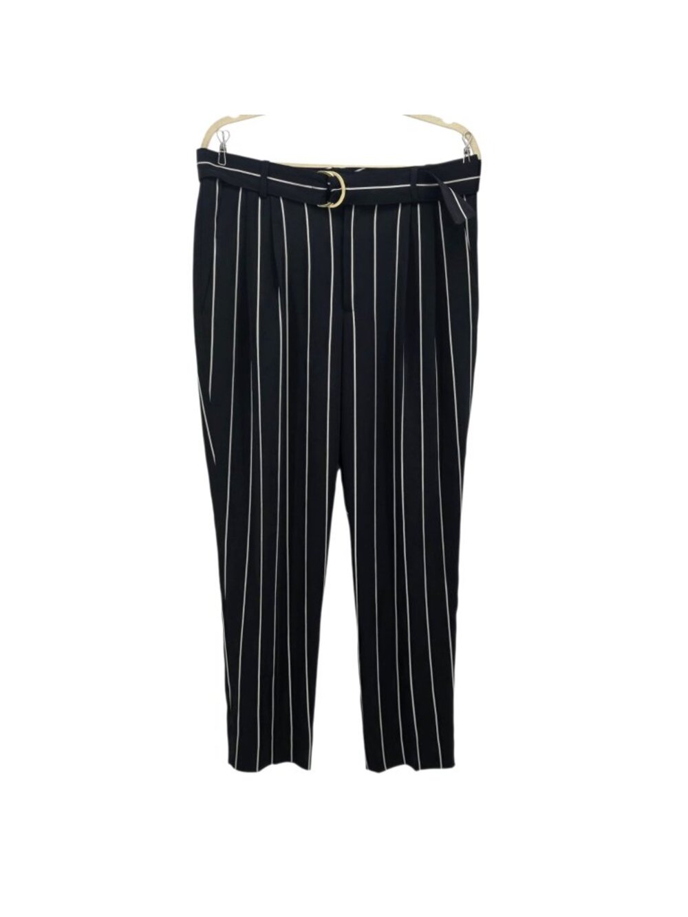 Lauren Ralph Lauren Womens 10 Pants Striped Black White Belted Pleated High Rise